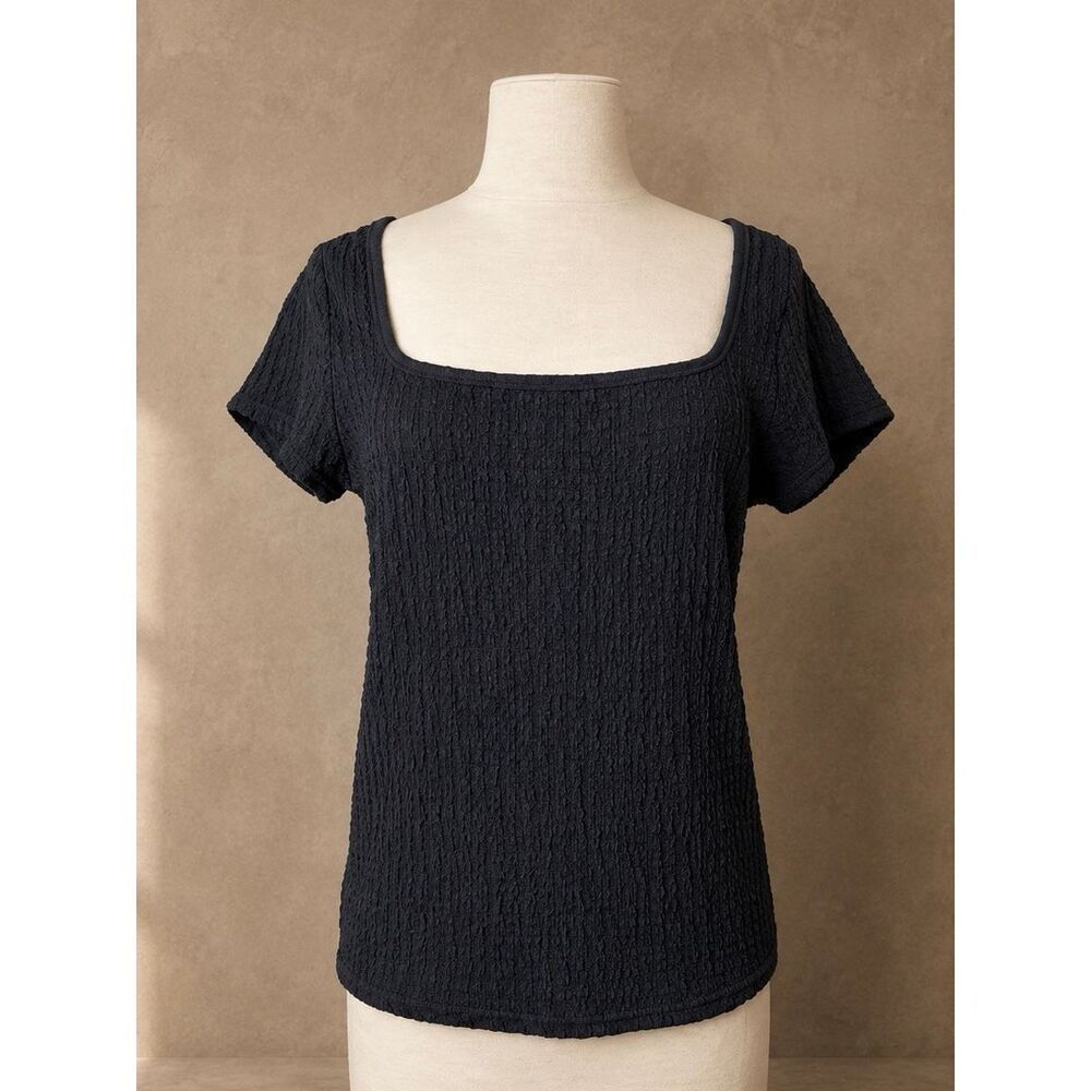 Old Navy Sz L square neck gray textured short sleeve blouse minimalist